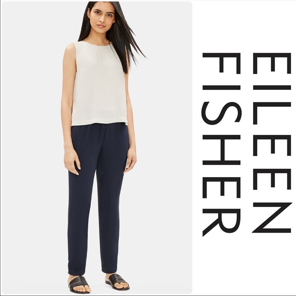Eileen Fisher Slouchy Ankle Silk Pants Midnight